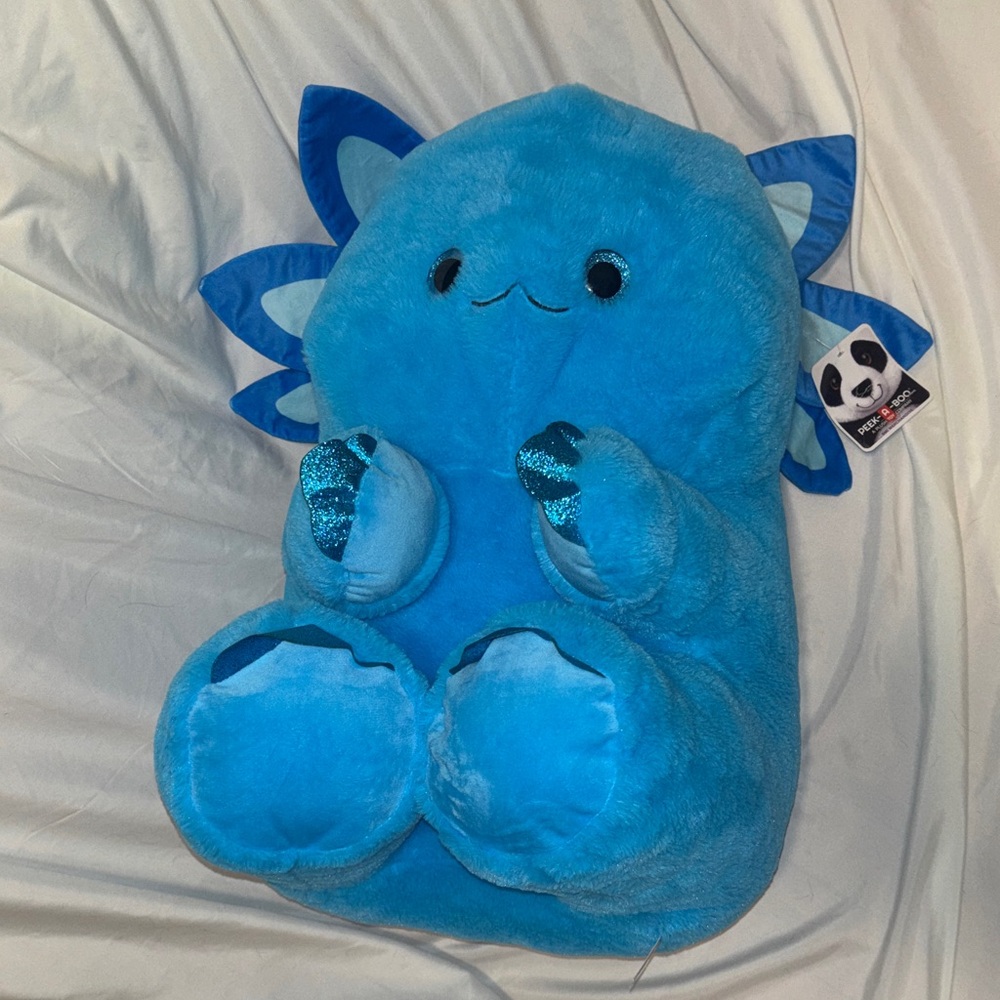 Adorable Extra Large Blue Plush Dragon Stuffed Animal.